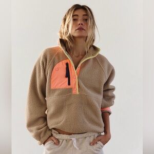 Free people hit the slopes sherpa color block pullover in clay combo
